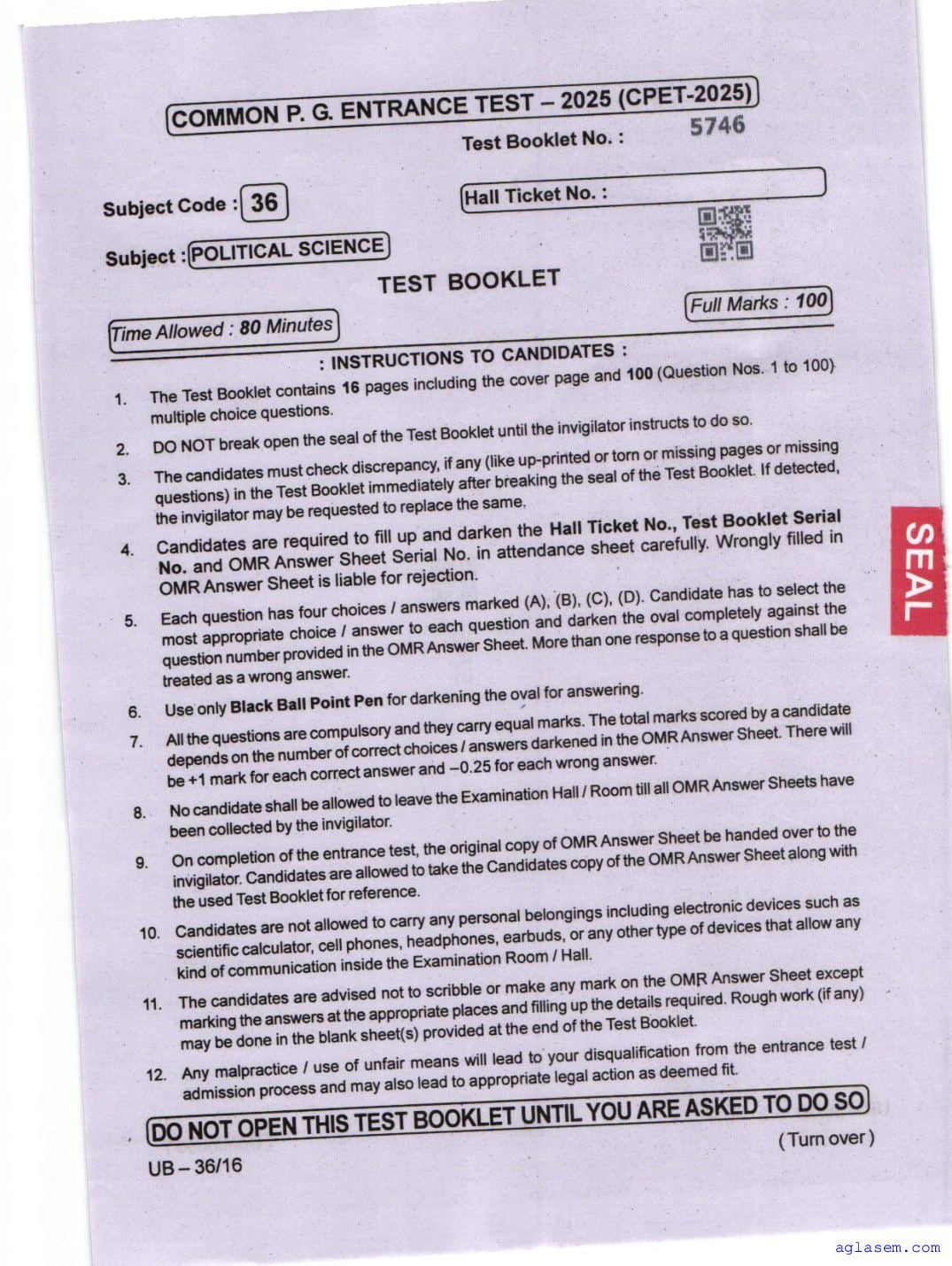 Odisha CPET 2025 Question Paper Political Science - Page 1 of 16