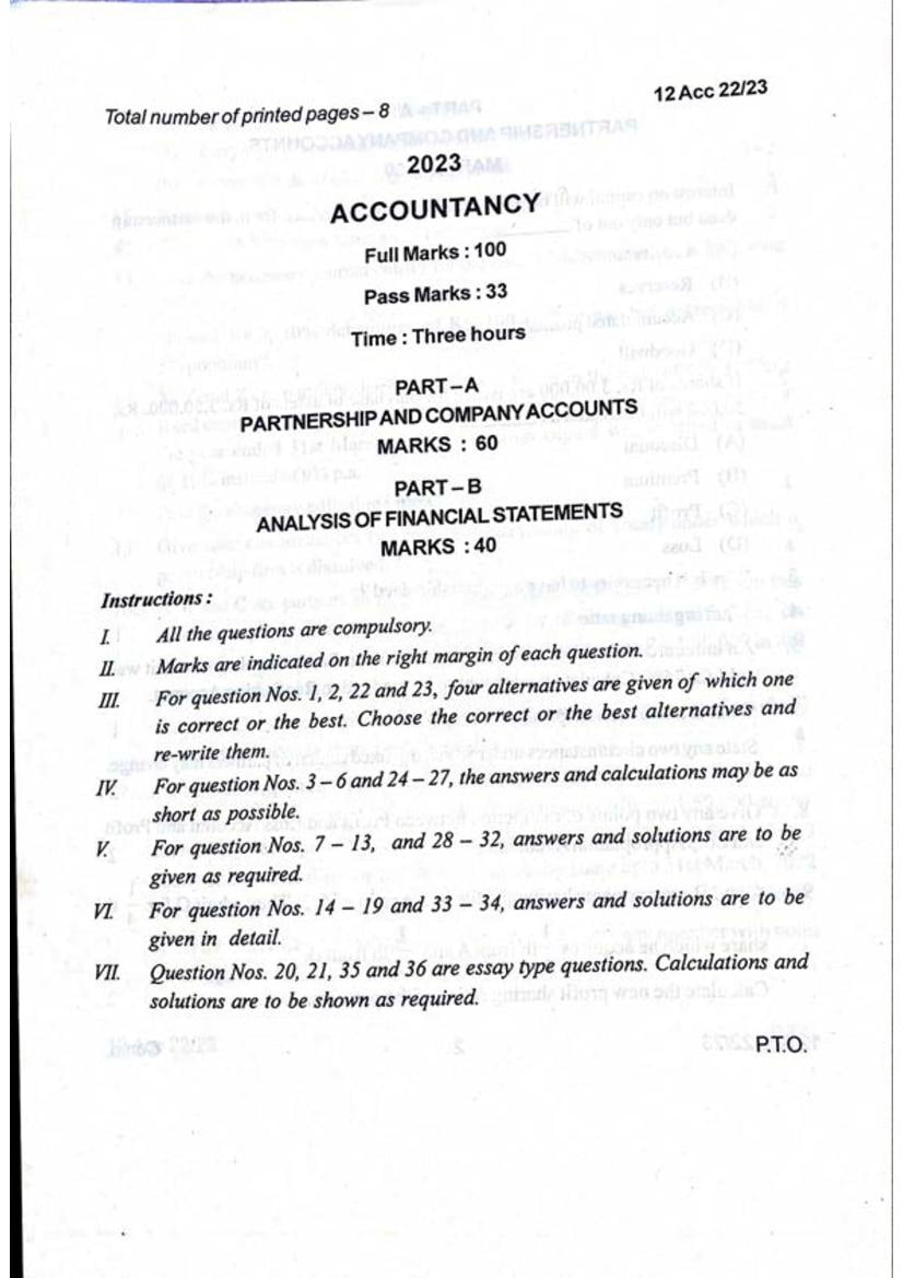 Manipur Board Class 12 Question Paper 2023 for Accountancy - Page 1