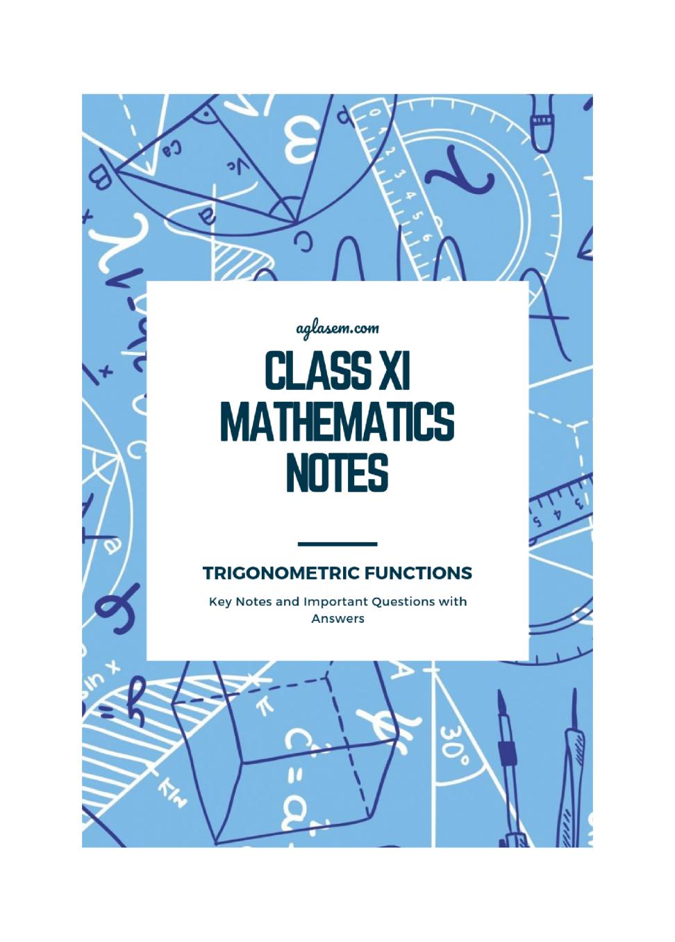 Class 11 Maths Notes for Trigonometric Functions - Page 1