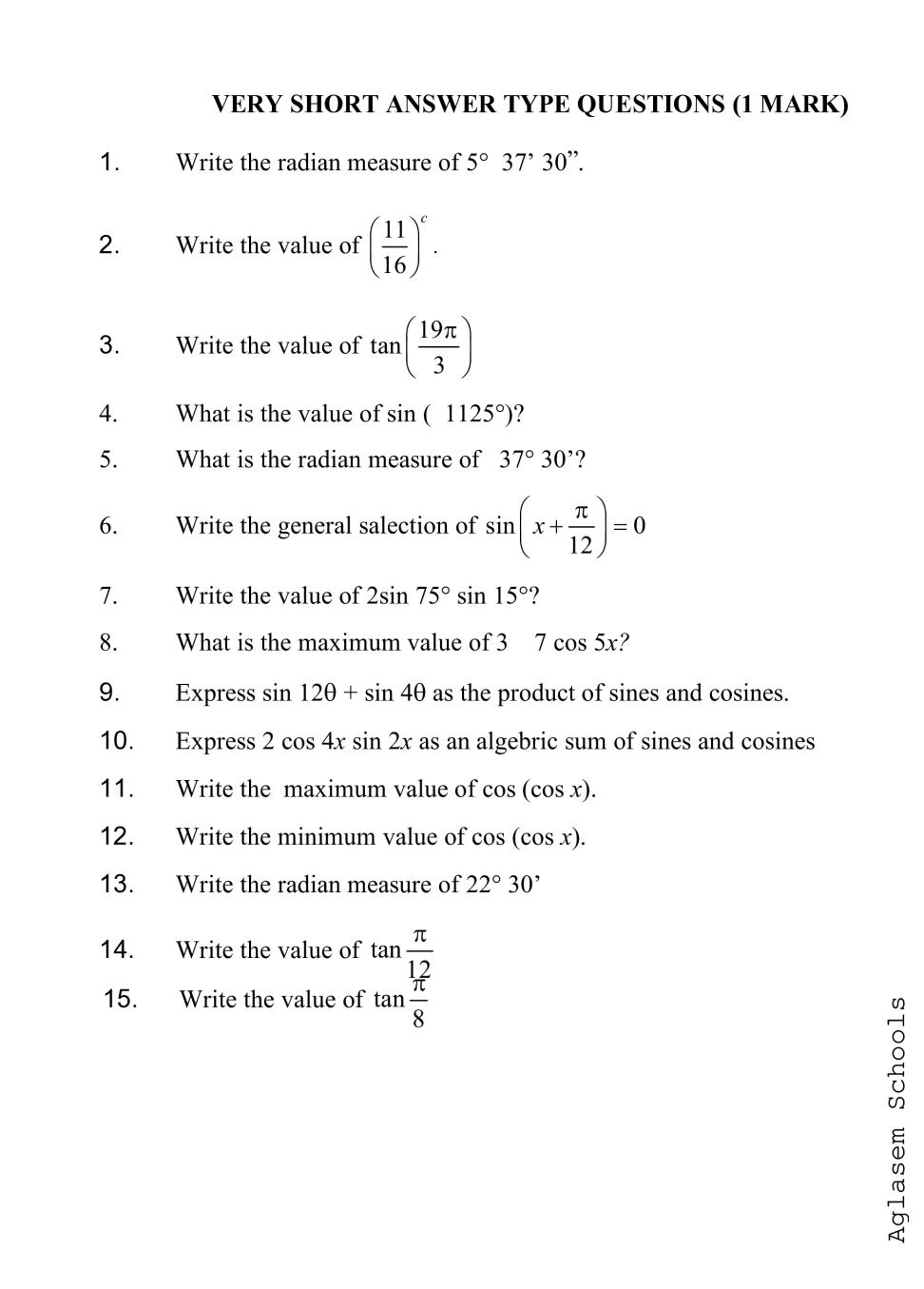 case study questions class 11 maths trigonometric functions