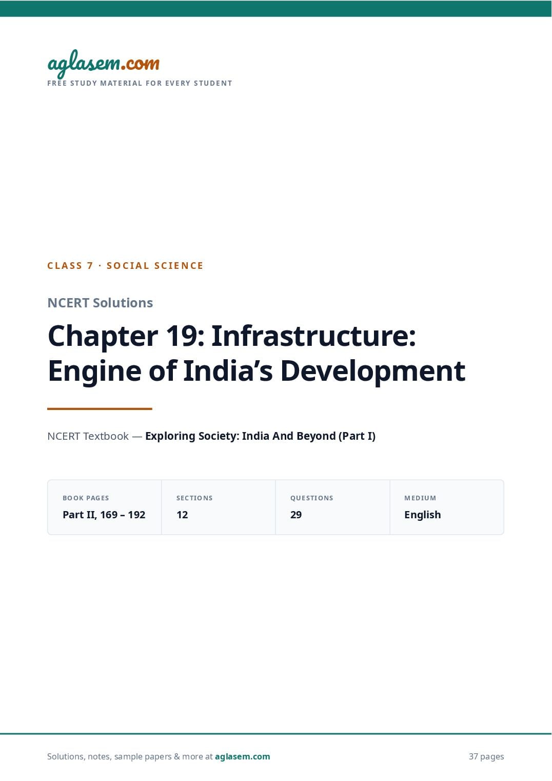 NCERT Solutions Class 7 Social Science Chapter 19 Infrastructure Engine of India s Development - Page 1 of 38