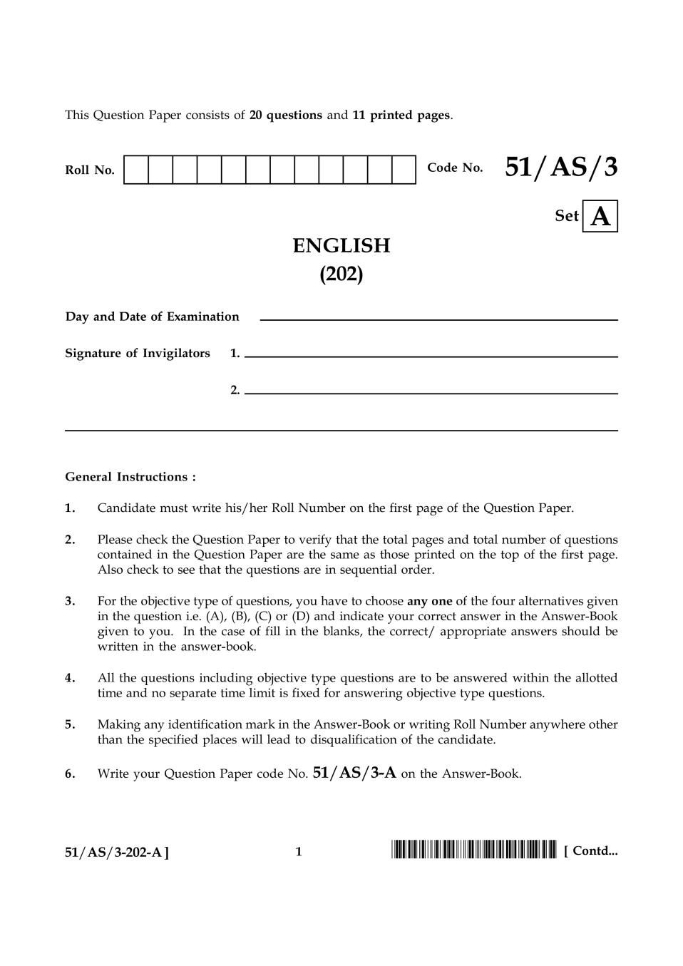 NIOS Class 10 Question Paper Oct 2015 - English - Page 1
