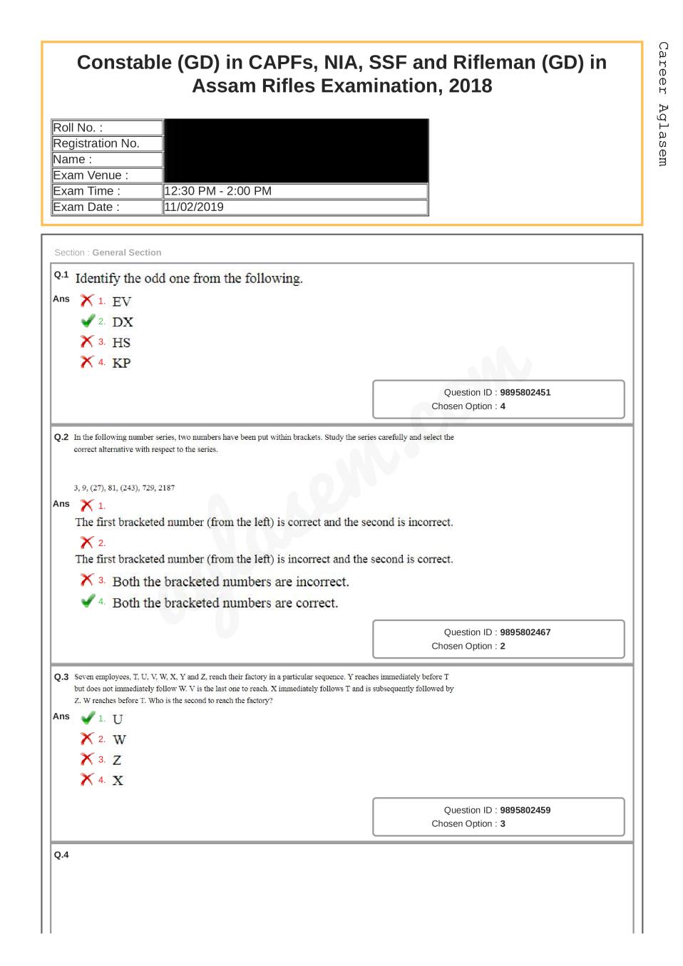 SSC GD Constable 2018 Question Paper with Answers 11 Feb 2019 Shift 2 - Page 1