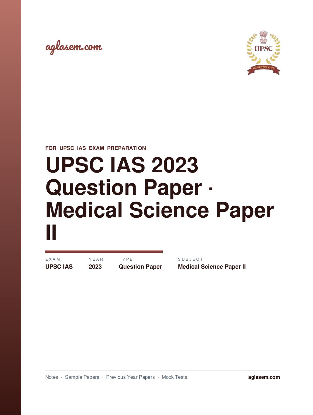 UPSC IAS 2023 Question Paper for Medical Science Paper II - Page 1 of 9