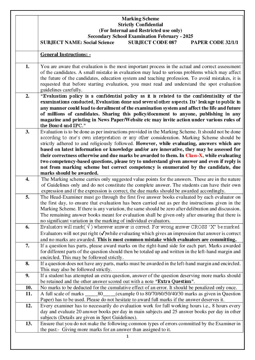 CBSE Class 10 Question Paper 2025 Solution Social Science - Page 1