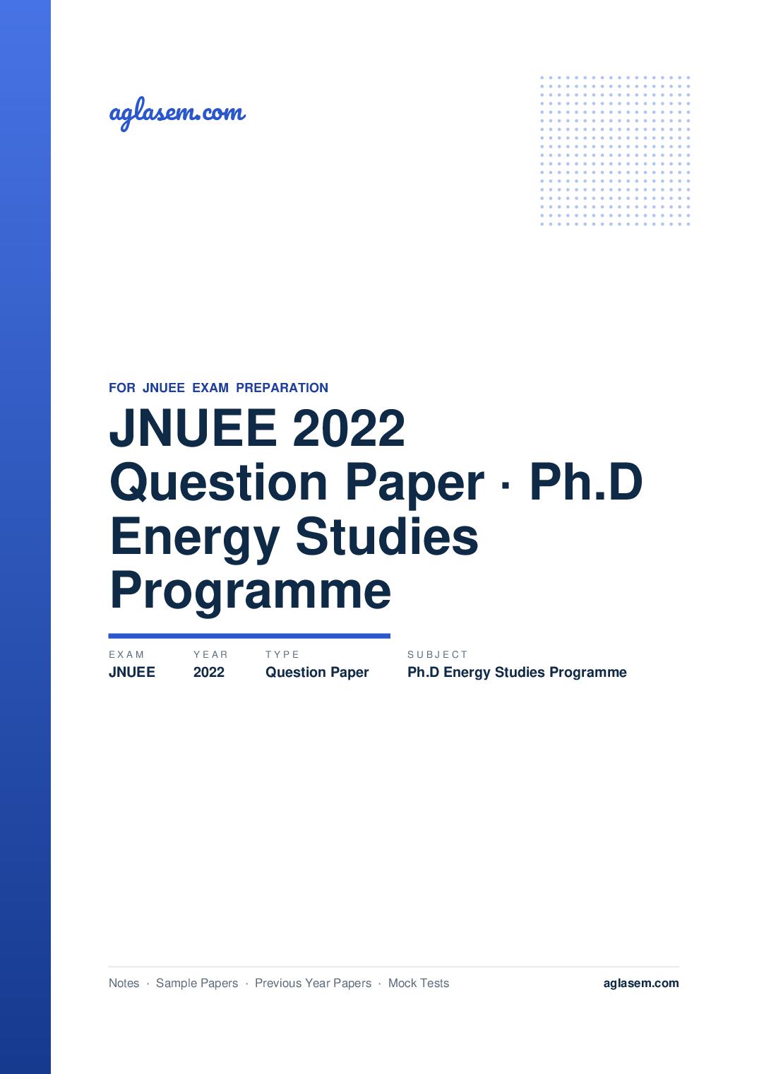 JNUEE 2022 Question Paper Ph.D Energy Studies Programme - Page 1 of 41