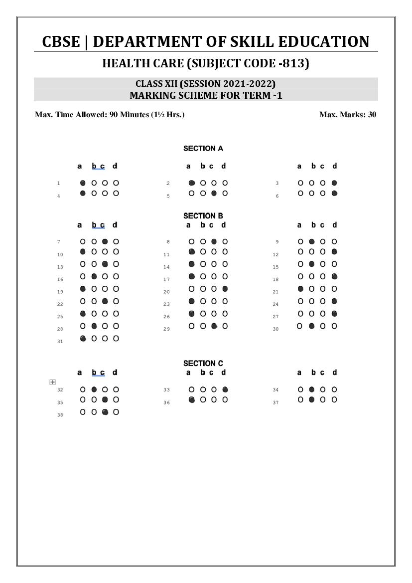CBSE Class 12 Marking Scheme 2022 for Health Care - Page 1 of 1