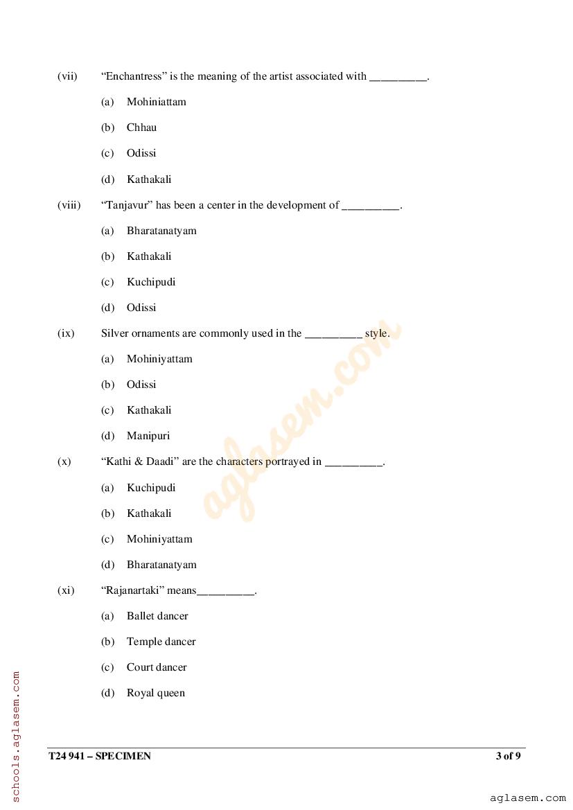 Icse Class 10 Indian Dance Specimen Paper 2024 (pdf) - Oneedu24