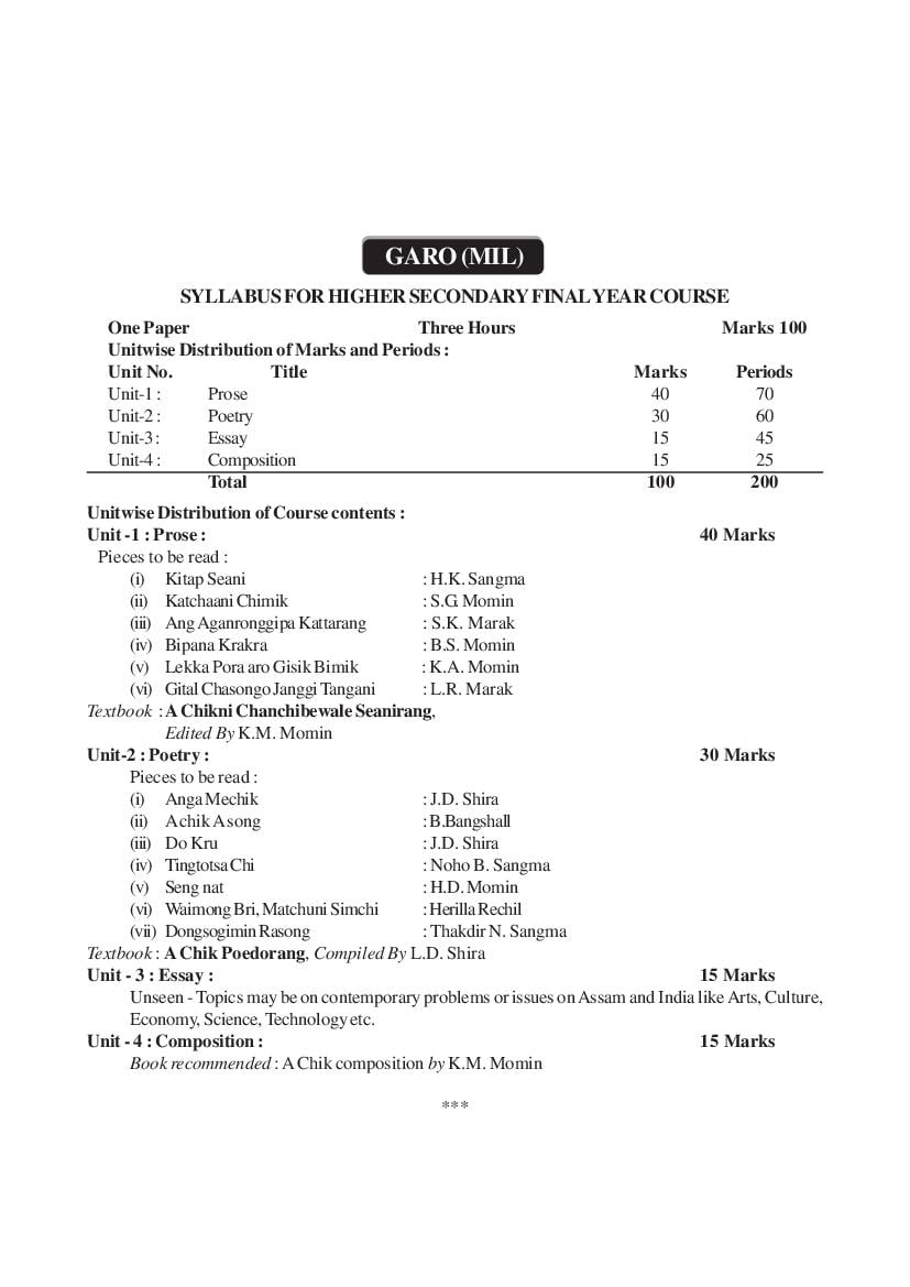 AHSEC 2nd Year Syllabus Garo MIL - Page 1