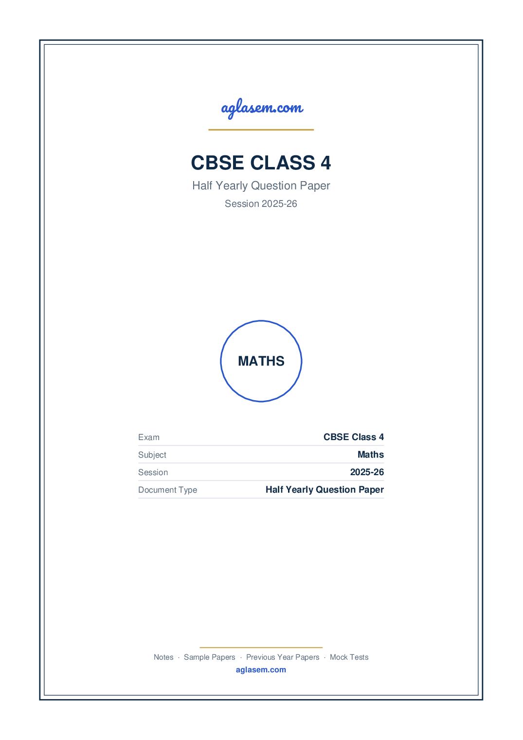 Class 4 Half Yearly Question Paper 2025-26 Maths - Page 1 of 4