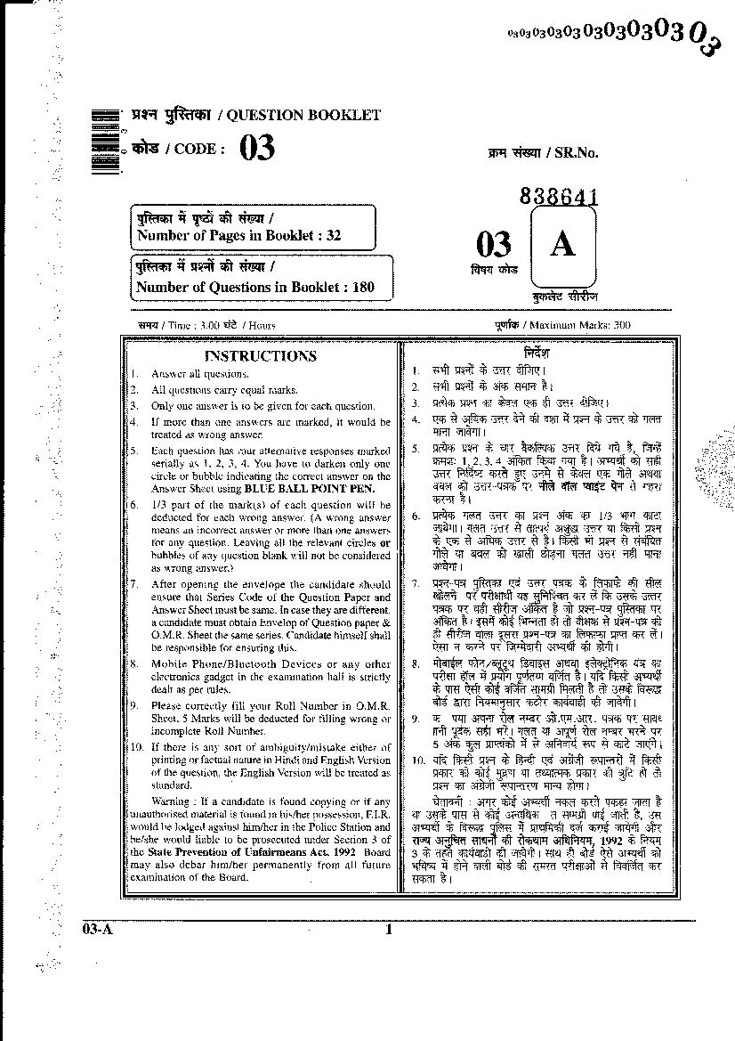 Rajasthan Patwari 2015 Question Paper Pre Exam - Page 1