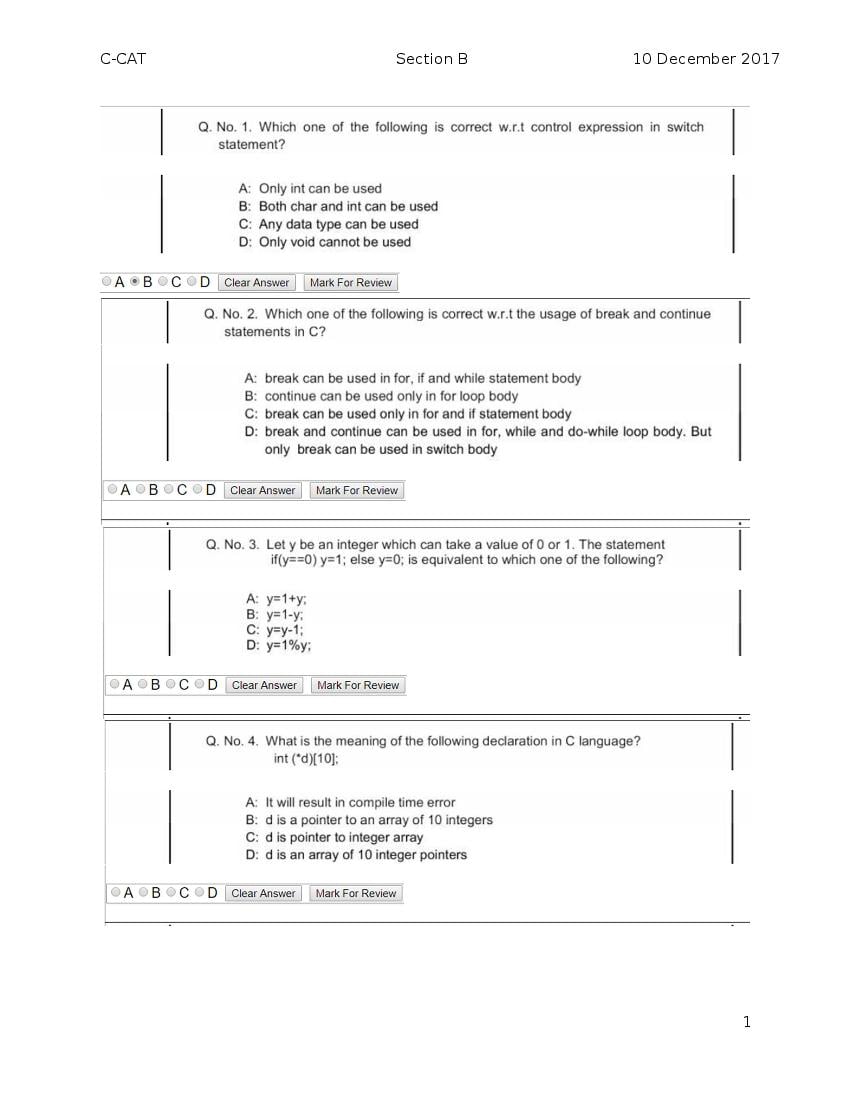 CDAC CAT 2017 Question Paper Section B - Page 1