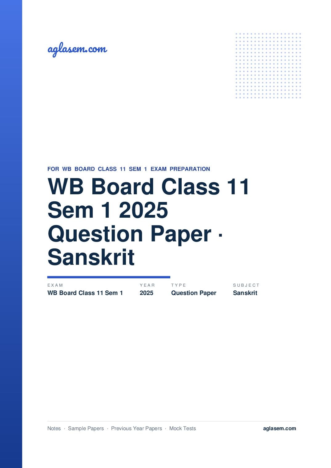 WB Board Class 11 Sem 1 Question Paper 2025 Sanskrit - Page 1 of 7