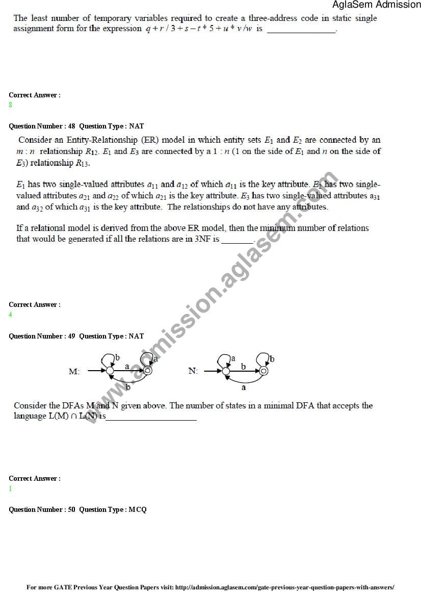 GATE 2015 Question Papers with Answers for CS Computer Science and