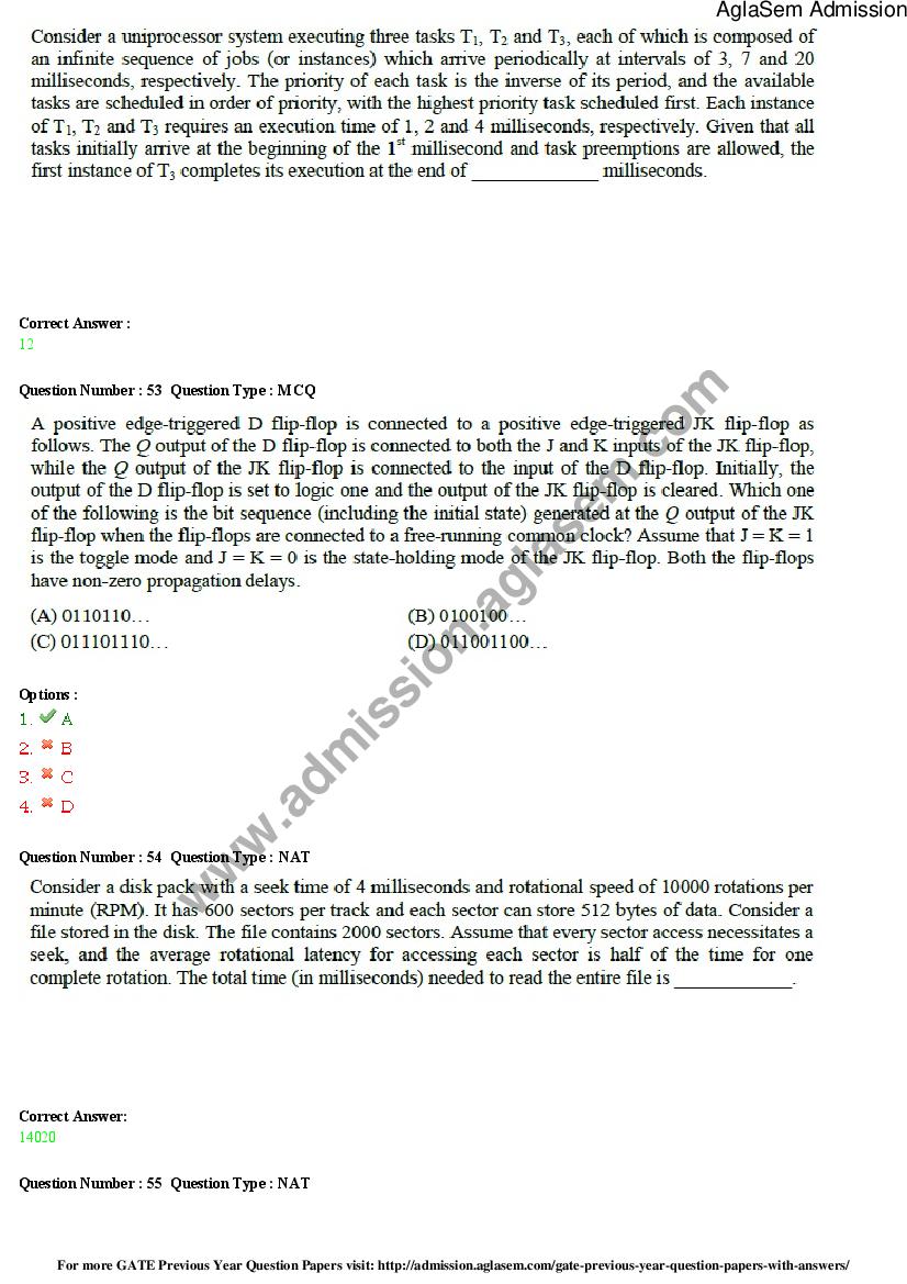 GATE 2015 Question Papers with Answers for CS Computer Science and