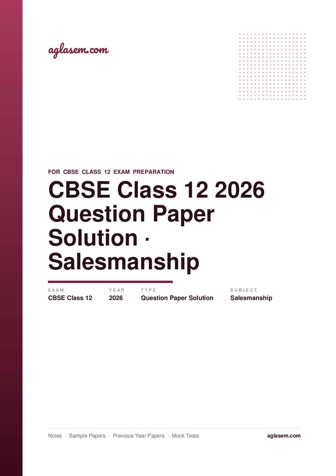 CBSE Class 12 Question Paper 2026 Solution Salesmanship - Page 1 of 11