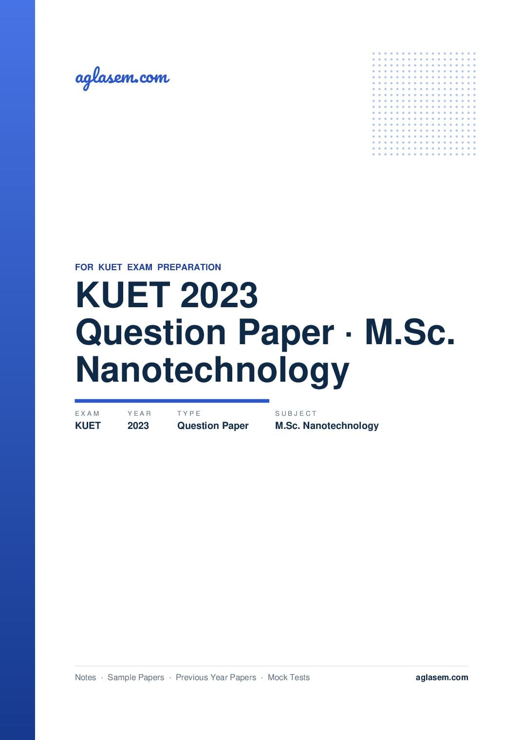 KUET 2023 Question Paper M.Sc. Nanotechnology - Page 1 of 13