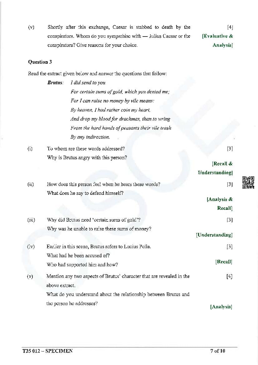 ICSE English Literature Specimen Paper 2025 PDF CISCE Class 10 English Literature Sample Paper