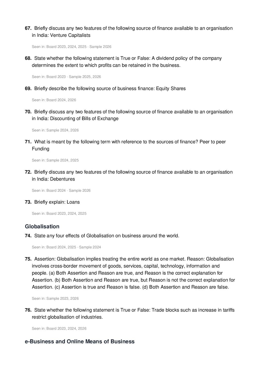 ISC Class 12 Business Studies Important Questions 2027 (PDF)