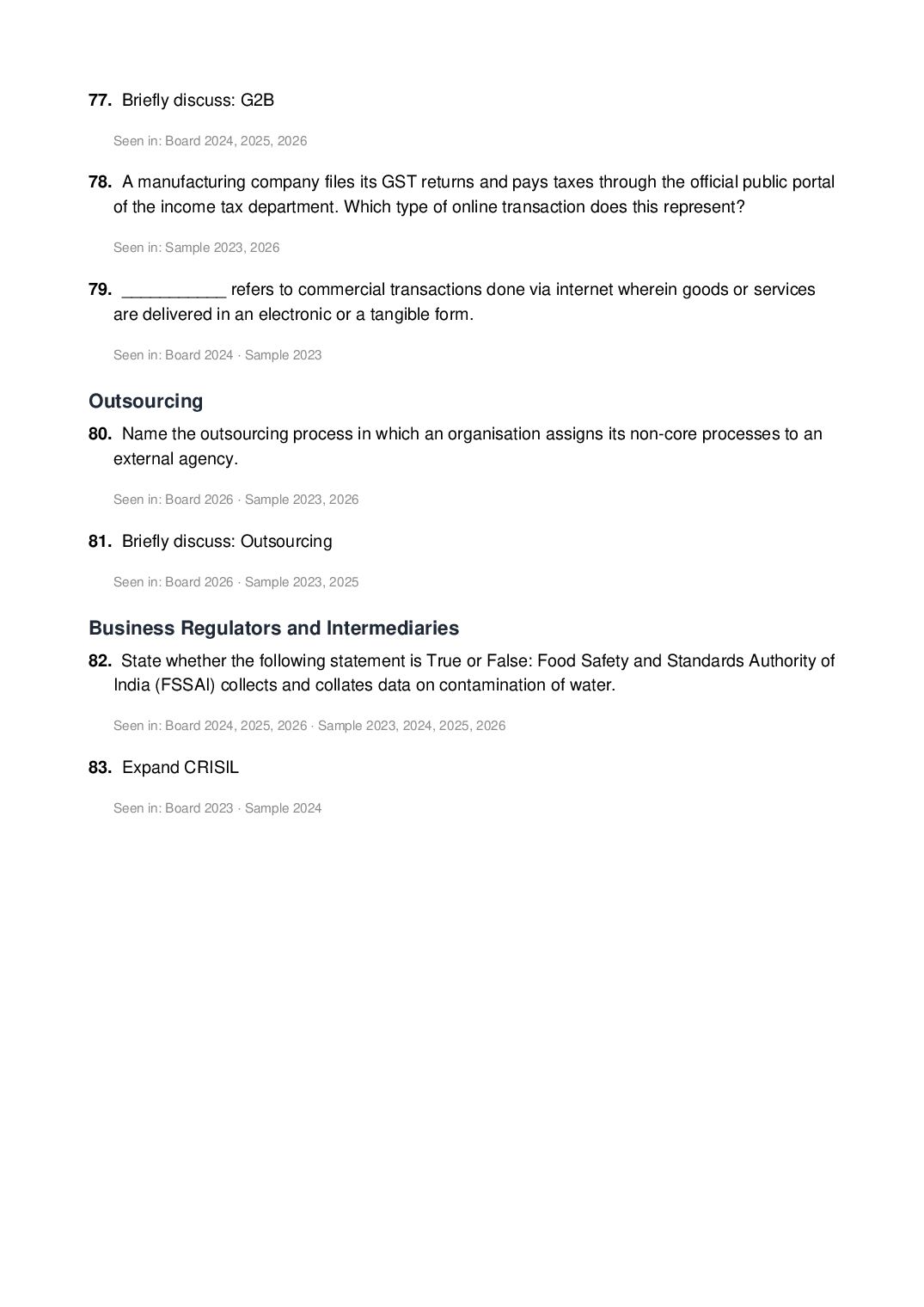 ISC Class 12 Business Studies Important Questions 2027 (PDF)