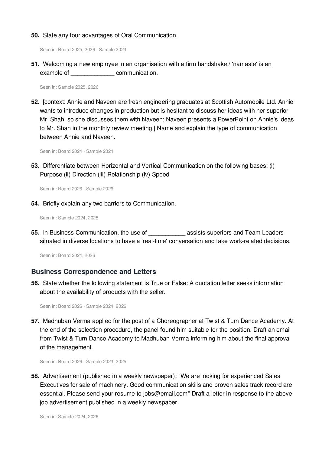 ISC Class 12 Business Studies Important Questions 2027 (PDF)