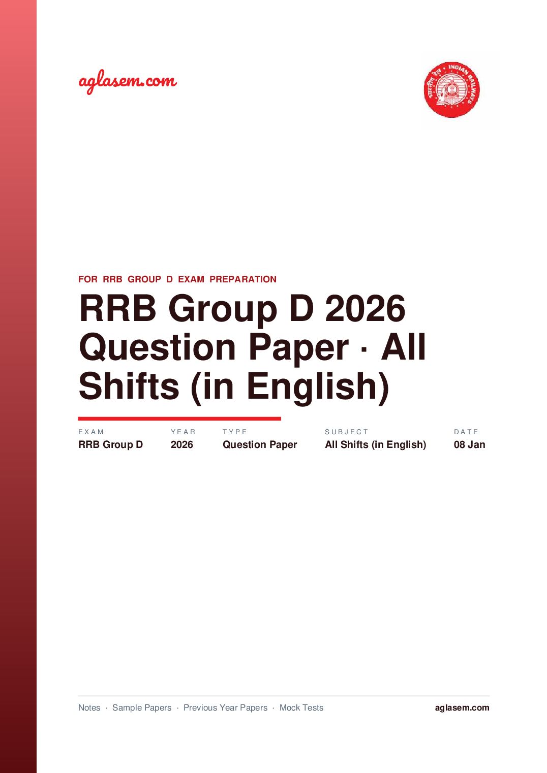 RRB Group D 2026 Question Paper 08 Jan All Shifts (in English) - Page 1 of 49