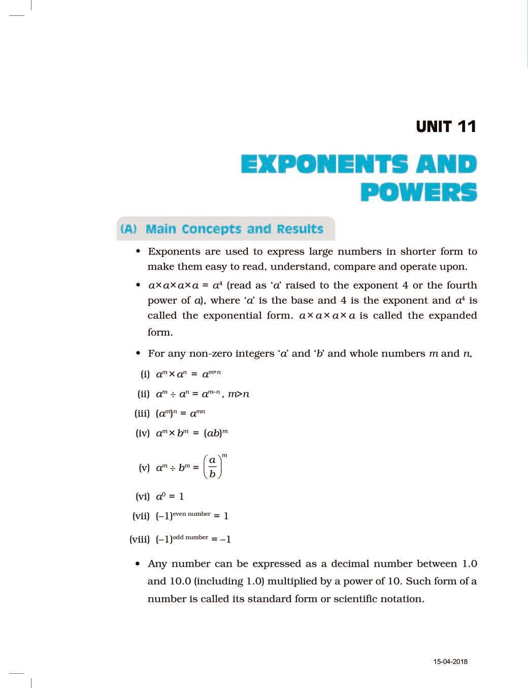 NCERT Exemplar Class 07 Maths Unit 11 Exponents Powers - Page 1