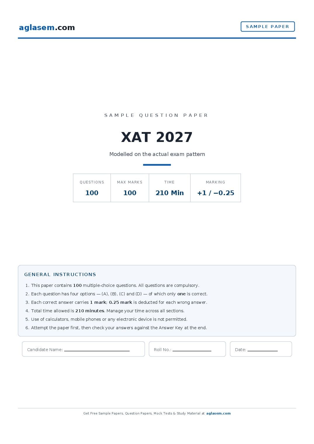 XAT 2027 Sample Paper - Page 1 of 34