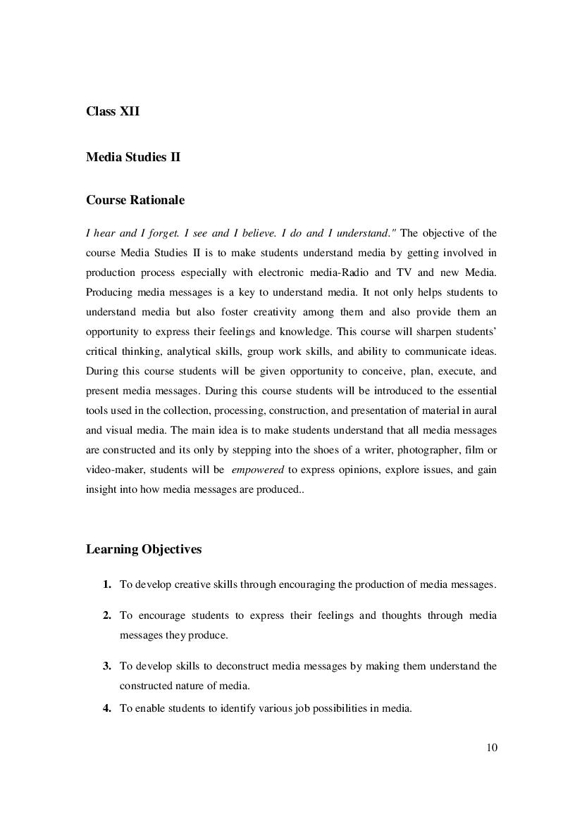 NCERT Class 12 Syllabus for Media Studies - Page 1