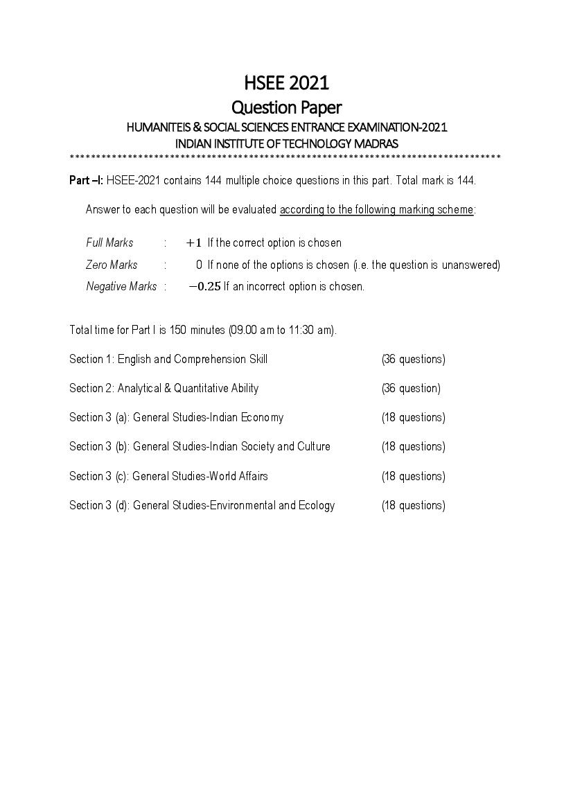 HSEE 2021 Question Paper - Page 1