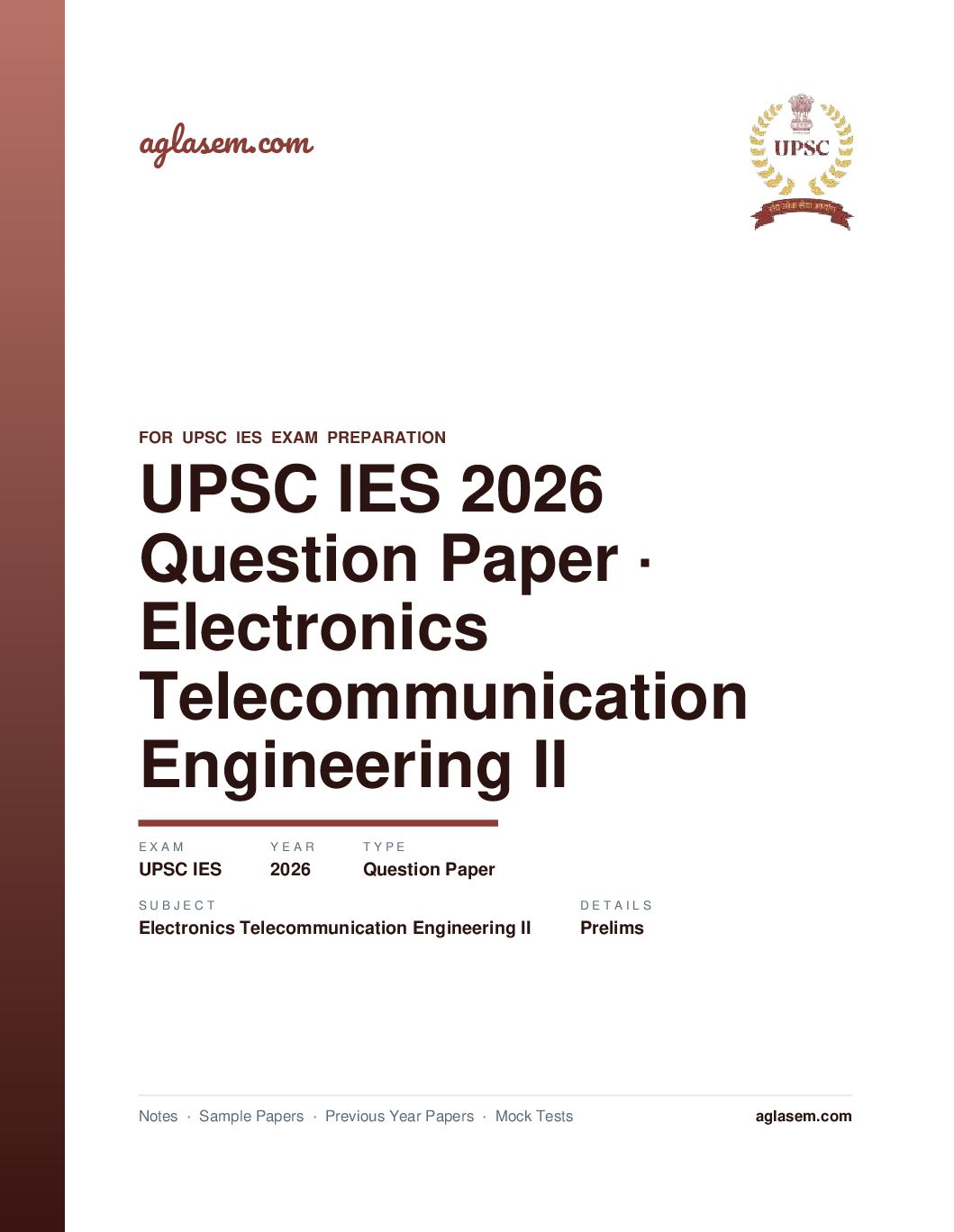 UPSC IES 2026 (Prelims) Question Paper for Electronics and Telecommunication Engineering II - Page 1 of 41