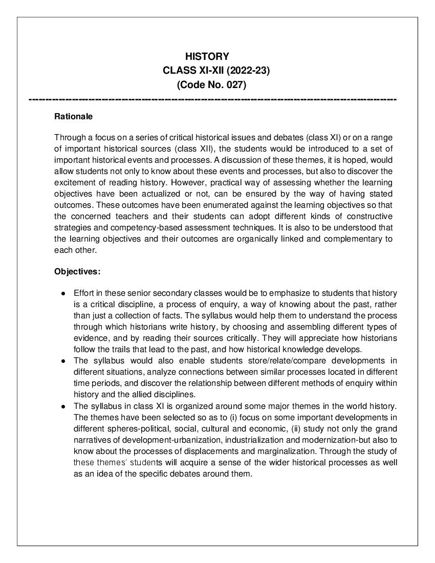 CBSE Class 11 Syllabus 2022-23 History - Page 1