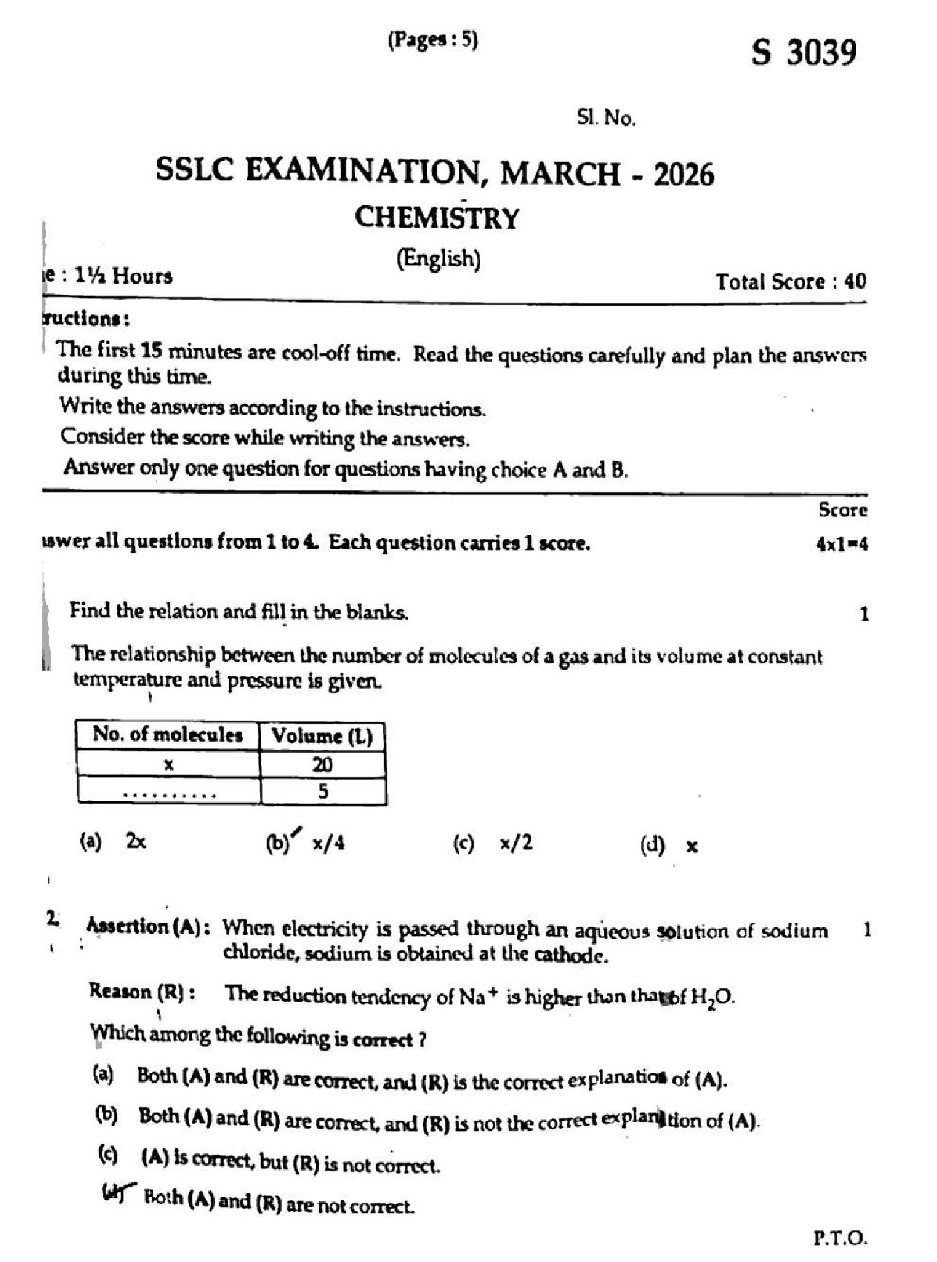 Kerala SSLC Chemistry Question Paper 2026 PDF – Download Previous Year Papers 2025, 2024