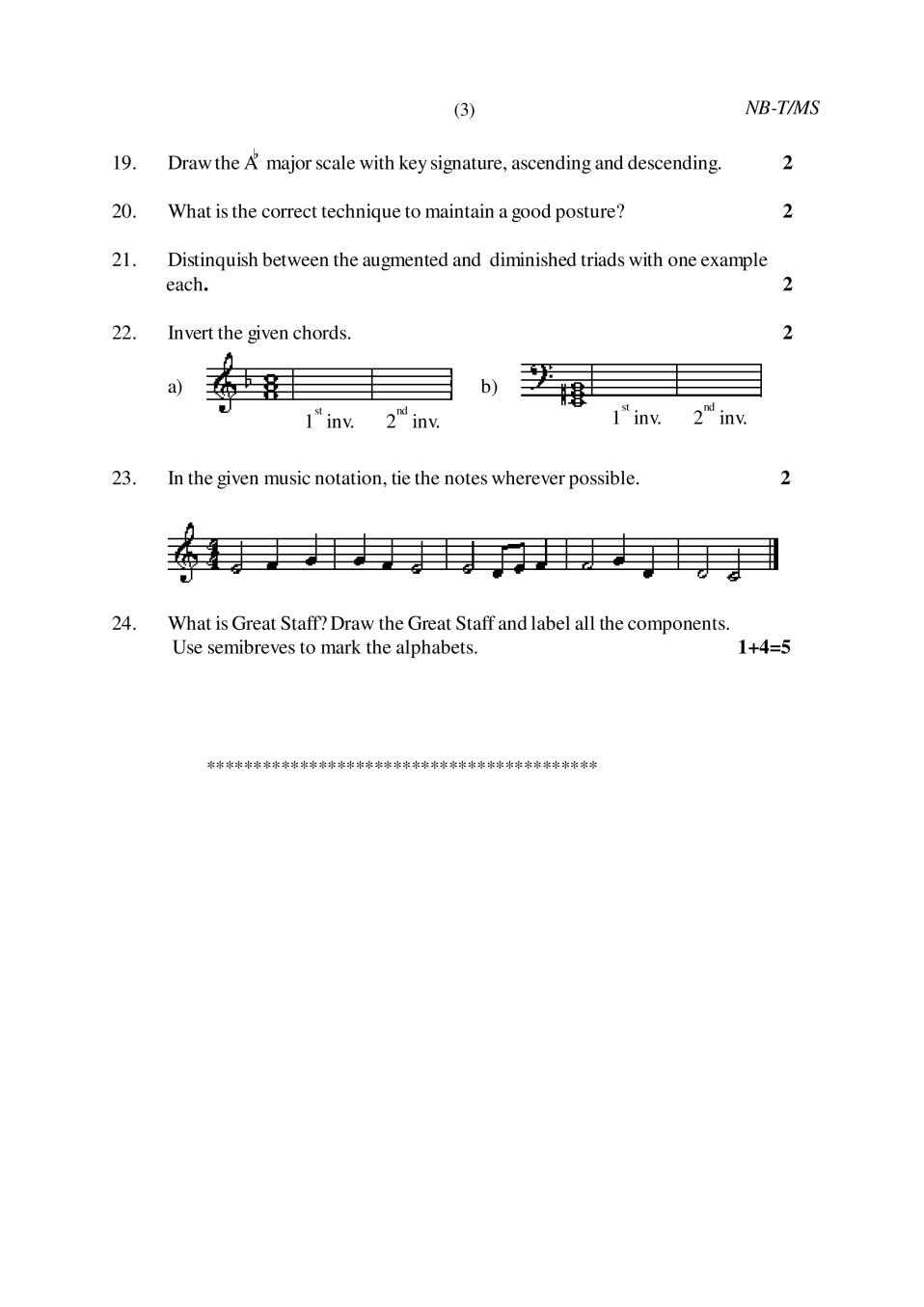 NBSE Class 10 Question Paper 2016 for Music - Page 1