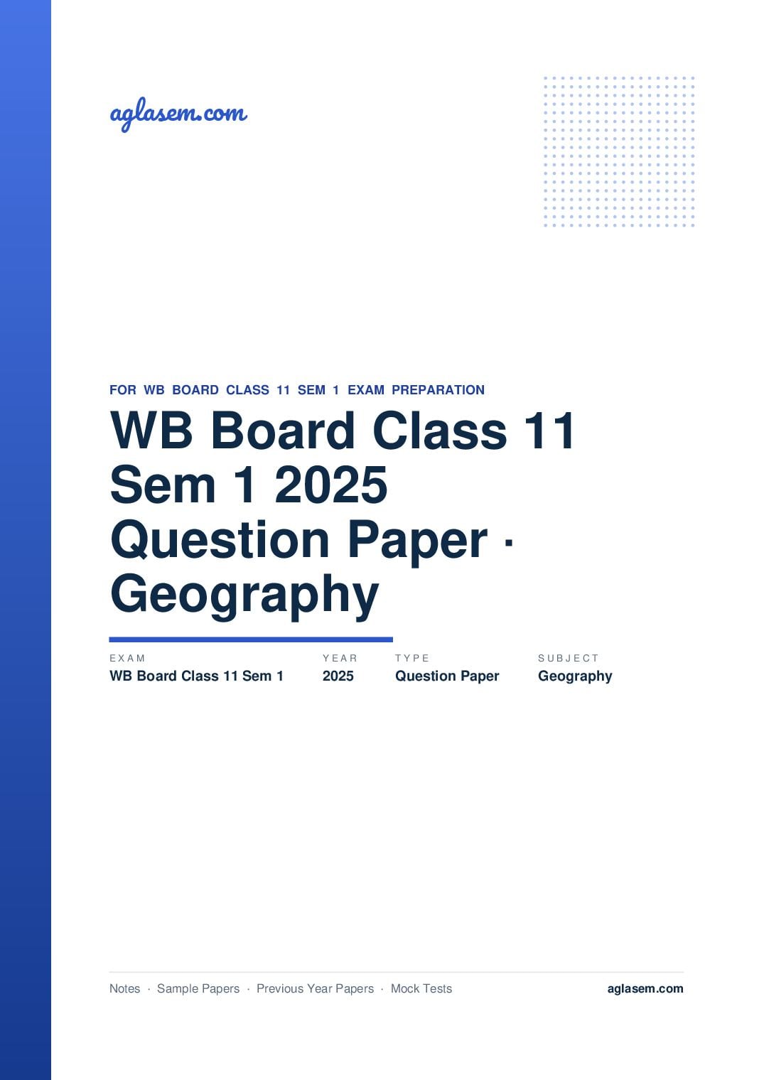 WB Board Class 11 Sem 1 Question Paper 2025 Geography - Page 1 of 5