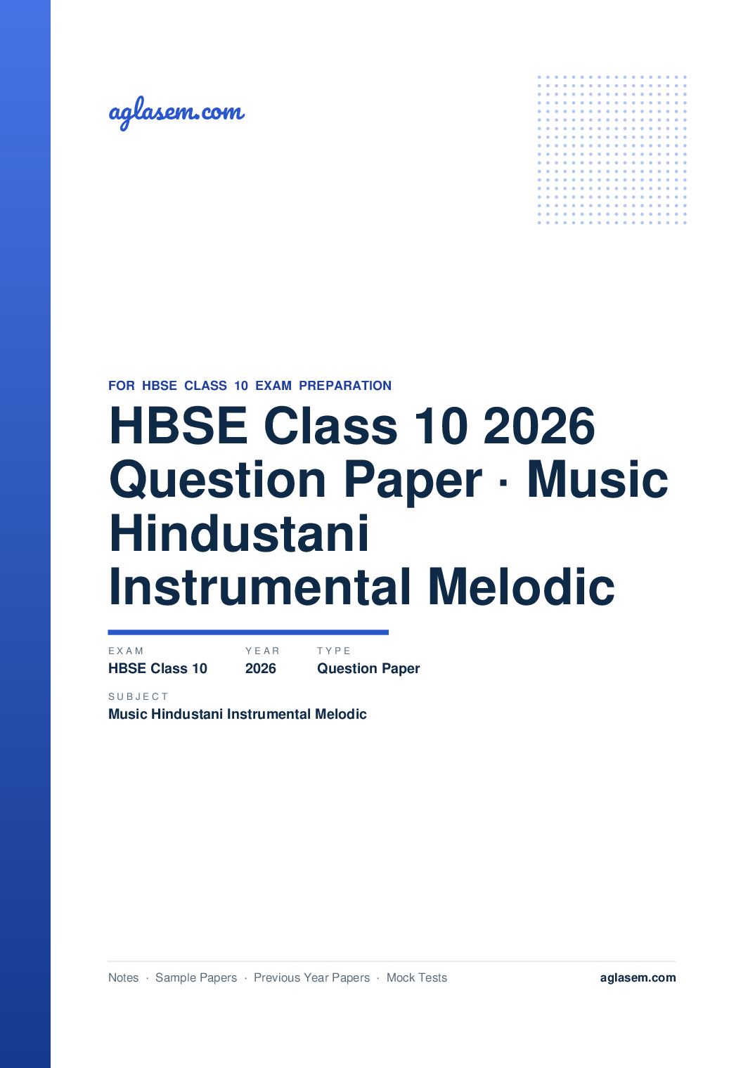 HBSE Class 10 Question Paper 2026 Music Hindustani Instrumental Melodic - Page 1 of 8