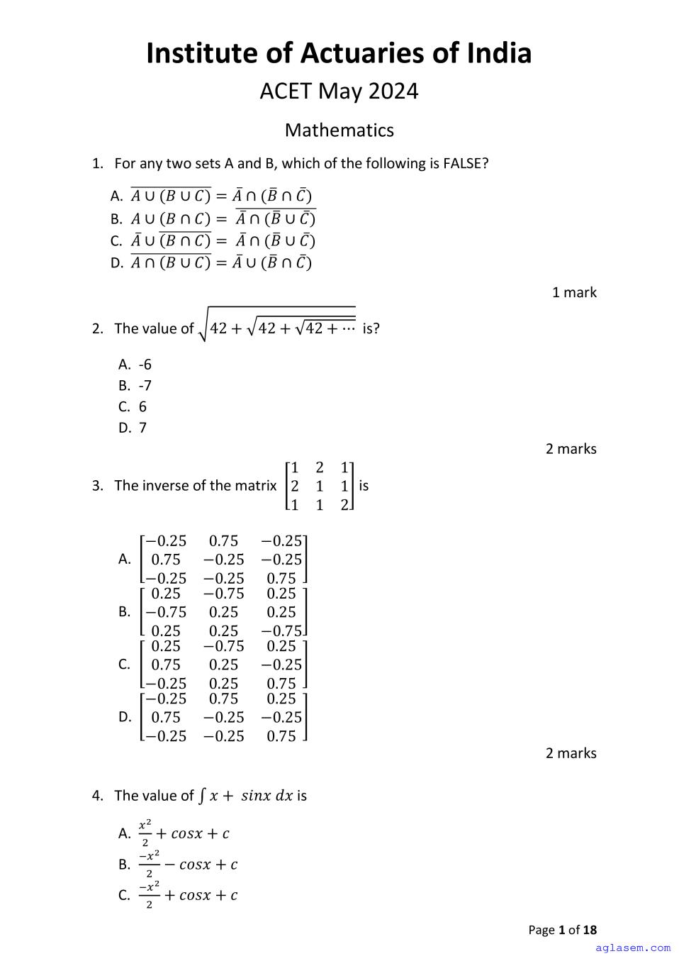 ACET May 2024 Question Paper - Page 1 of 18