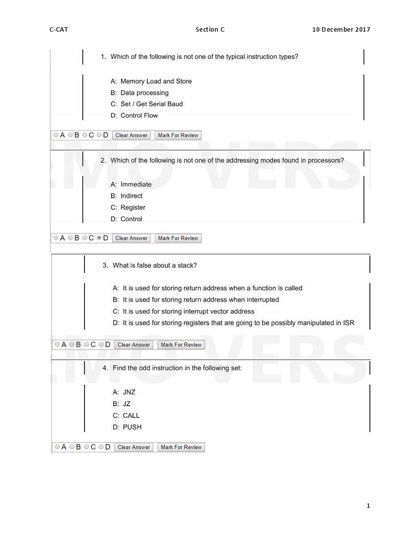 CDAC CAT 2017 Question Paper Section C - Page 1