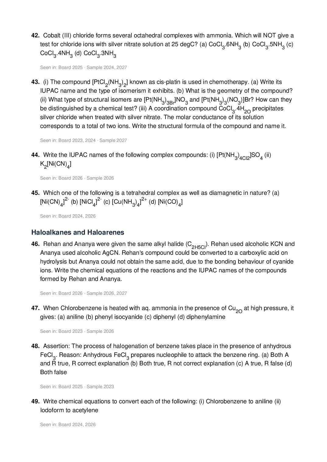 ISC Class 12 Chemistry Important Questions 2027 (PDF)