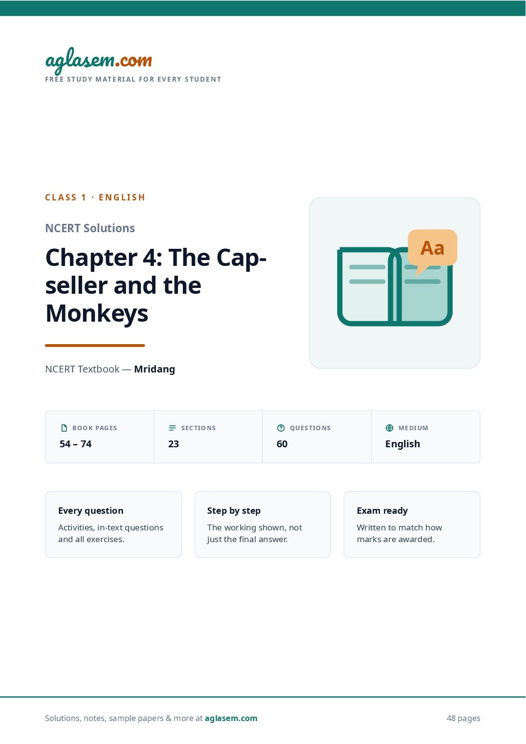 NCERT Solutions Class 1 English Chapter 4 the Cap Seller and the Monkeys - Page 1 of 49