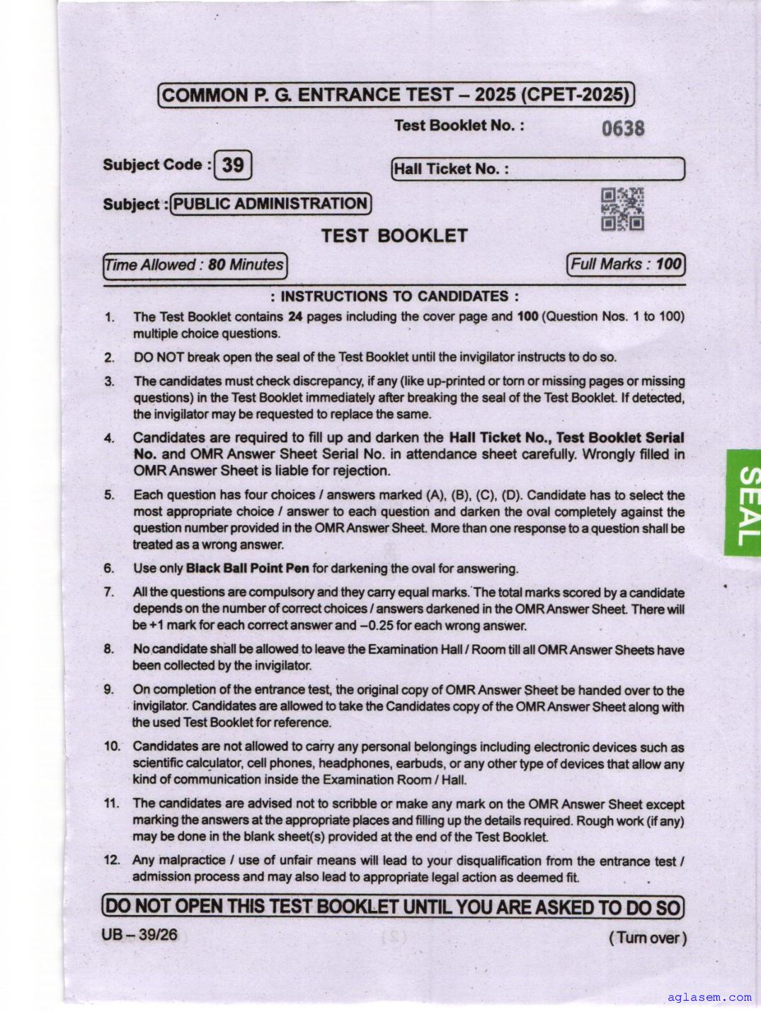 Odisha CPET 2025 Question Paper Public Administration - Page 1 of 24