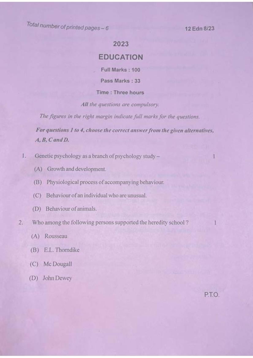 Manipur Board Class 12 Question Paper 2023 for Education - Page 1