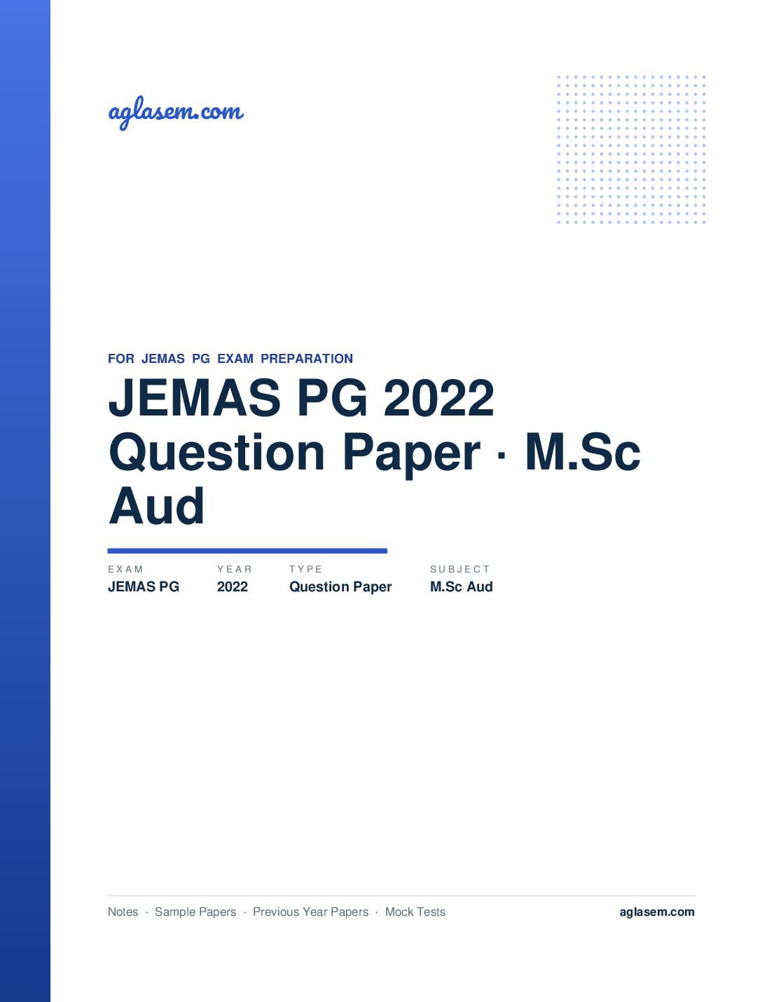 JEMAS PG 2022 Question Paper M.Sc Aud - Page 1 of 15