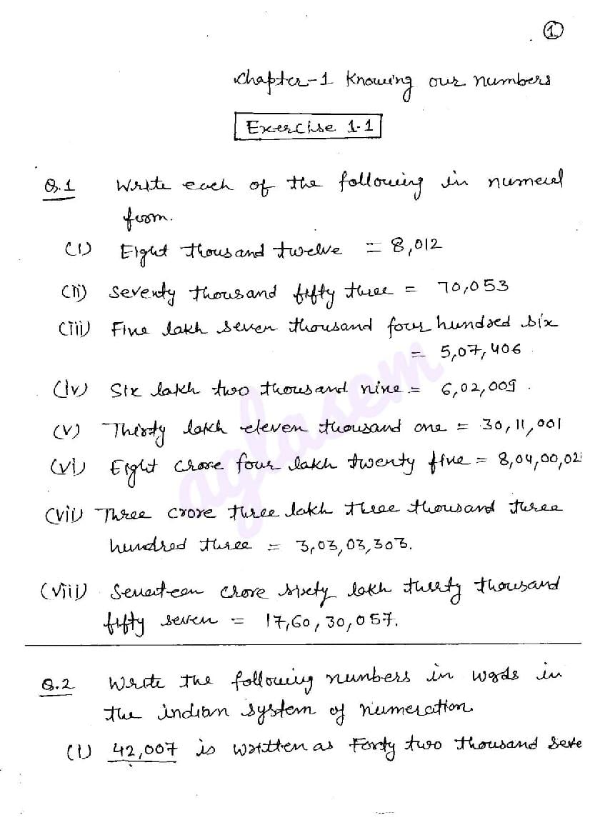 RD Sharma Solutions Class 6 Chapter 1 Knowning Our Numbers Exercise 1.1 - Page 1