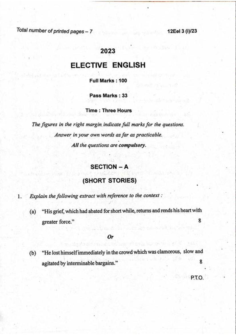 Manipur Board Class 12 Question Paper 2023 for English Elective - Page 1