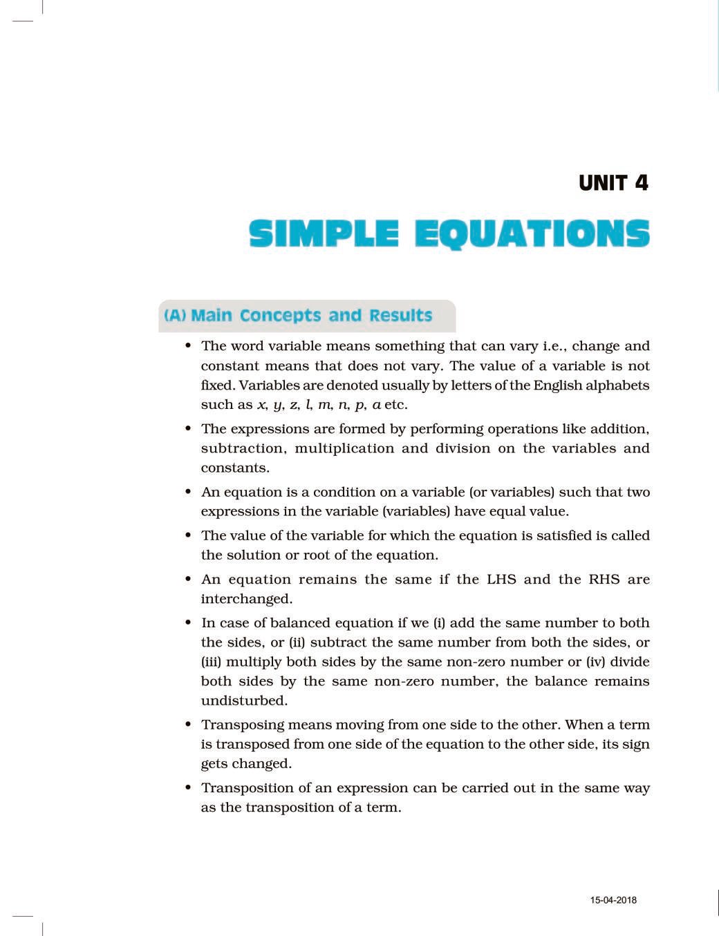 NCERT Exemplar Class 07 Maths Unit 4 Simple Equations - Page 1