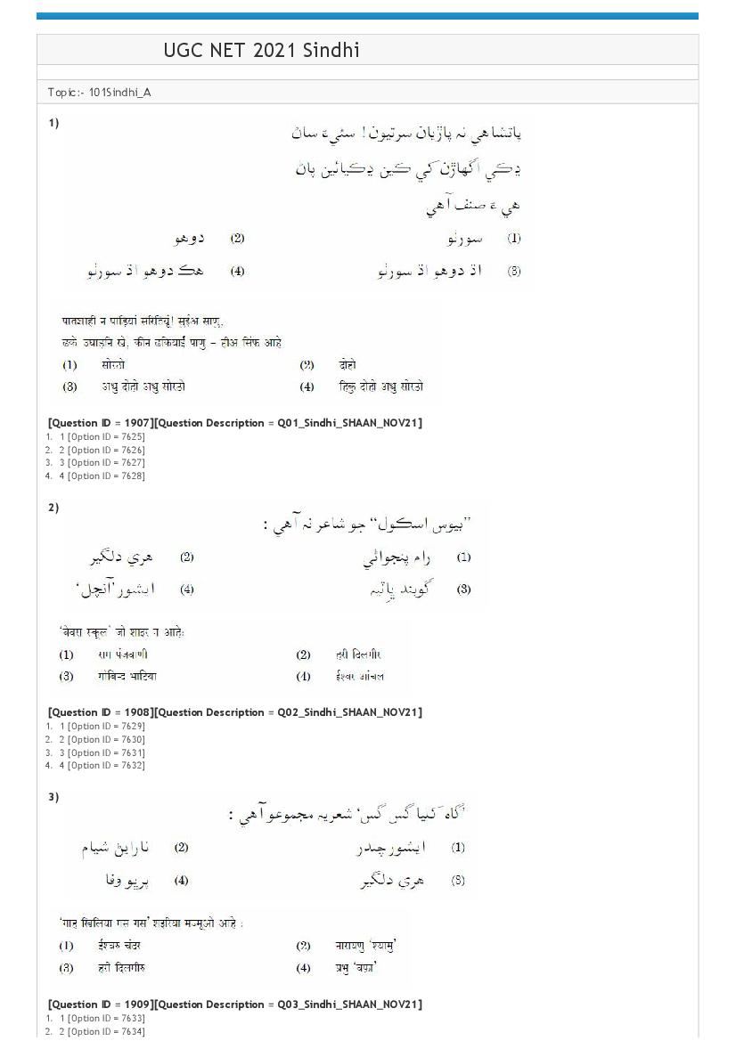 UGC NET 2021 Question Paper Sindhi - Page 1