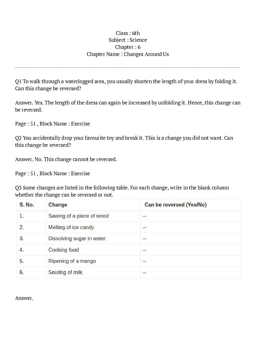 NCERT Solutions Class 6 Science Chapter 6 Changes Around Us - NCERT ...