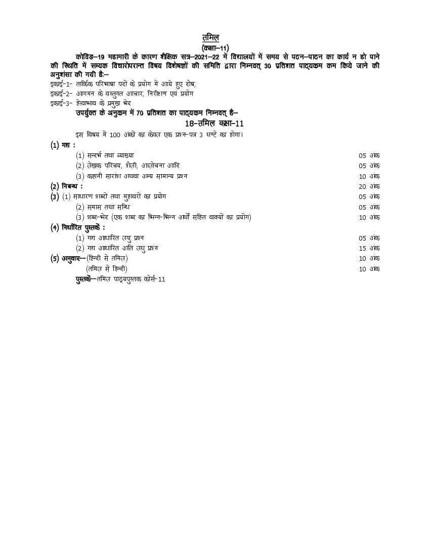 UP Board Class 11 Syllabus 2022 Tamil - Page 1