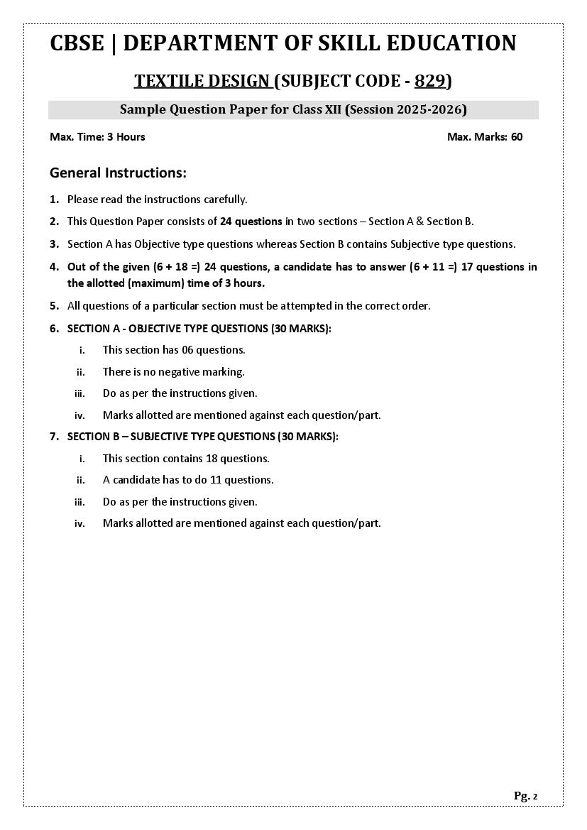 CBSE Class 12 Textile Design Sample Paper 2026 Solved PDF Download 